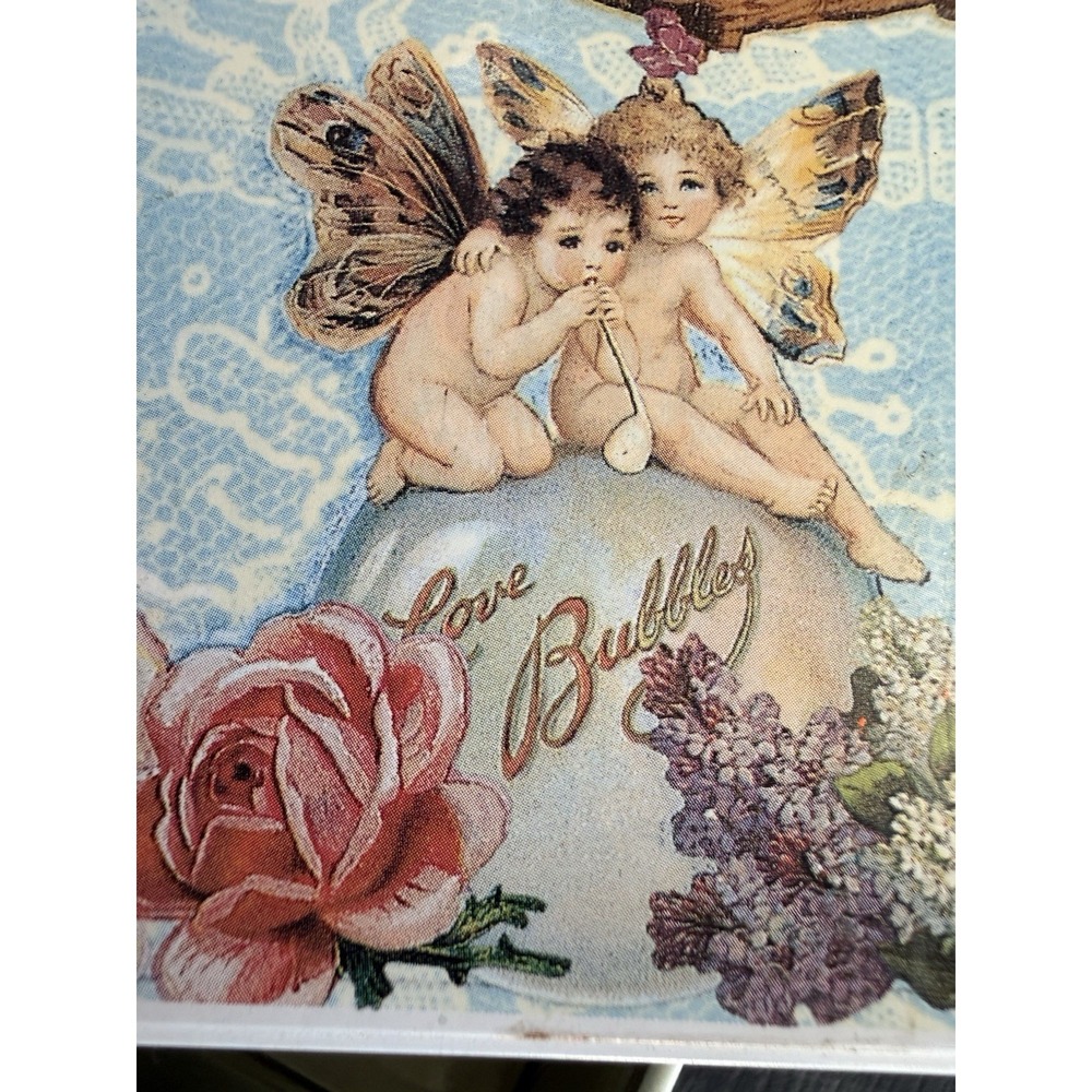 Vtg Box Stationary Company Metal Rectangular Tin Angels Cherubs Floral celestial - Picture 3 of 6
